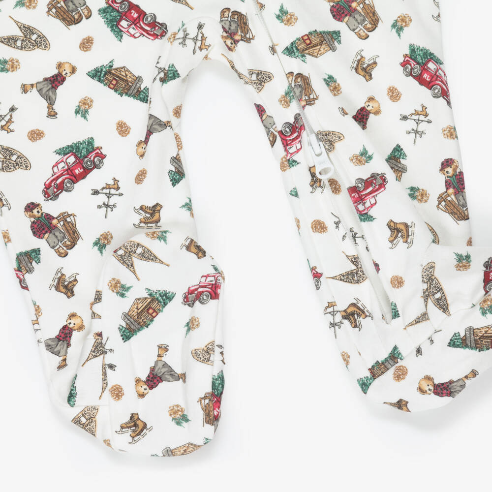 Ralph Lauren-Ivory All Over Xmas Print Babygrow | Childrensalon Outlet