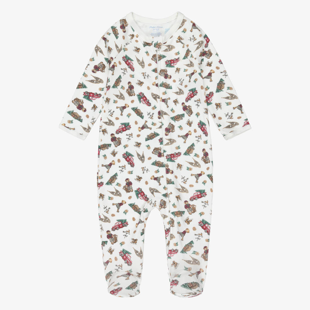 Ralph Lauren-Ivory All Over Xmas Print Babygrow | Childrensalon Outlet
