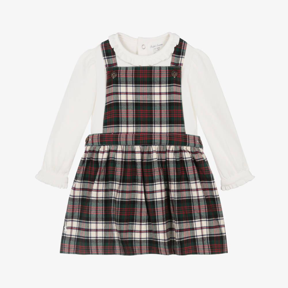 Ralph Lauren-Ivory Babygrow And Tartan Dress Set | Childrensalon Outlet