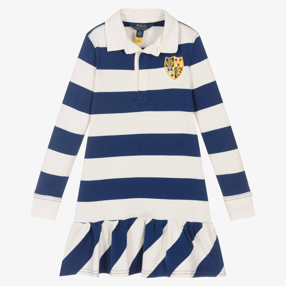 Поло Ralph Lauren-Кремовое хлопковое платье в синюю полоску | Childrensalon Outlet