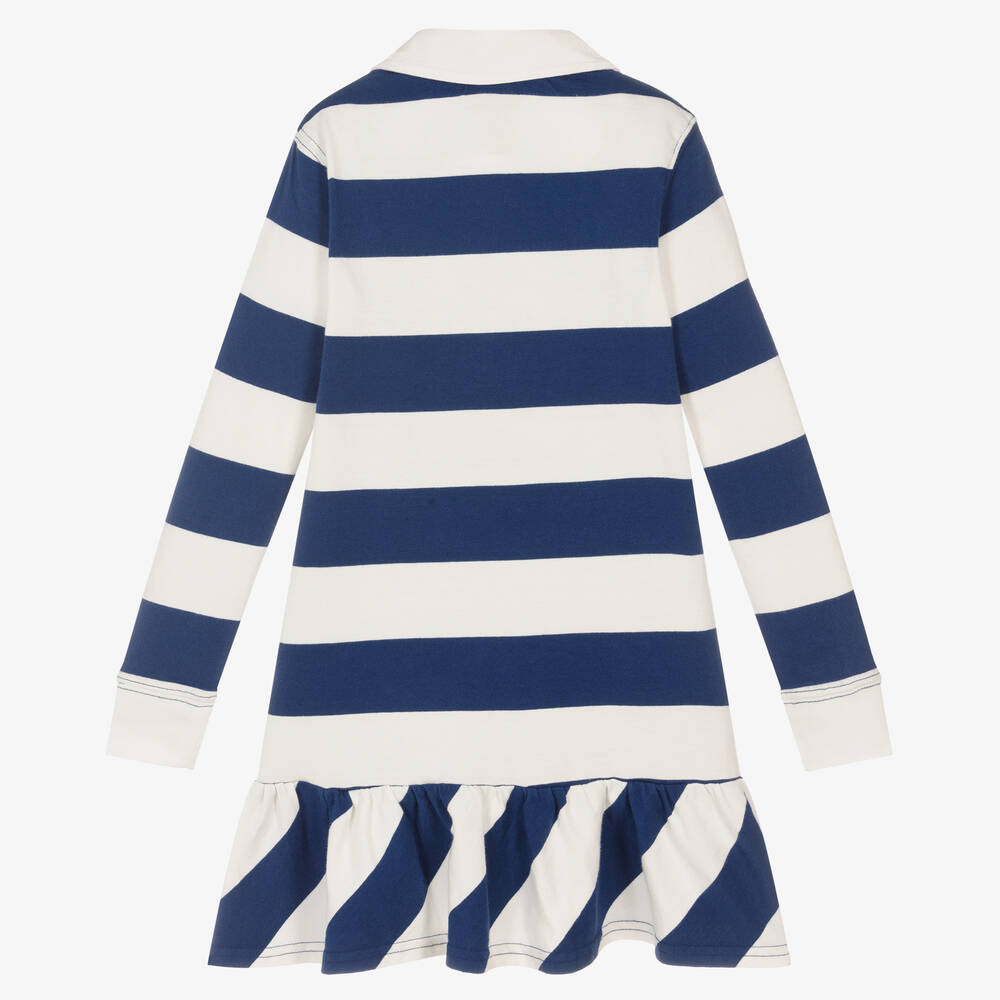 Поло Ralph Lauren-Кремовое хлопковое платье в синюю полоску | Childrensalon Outlet