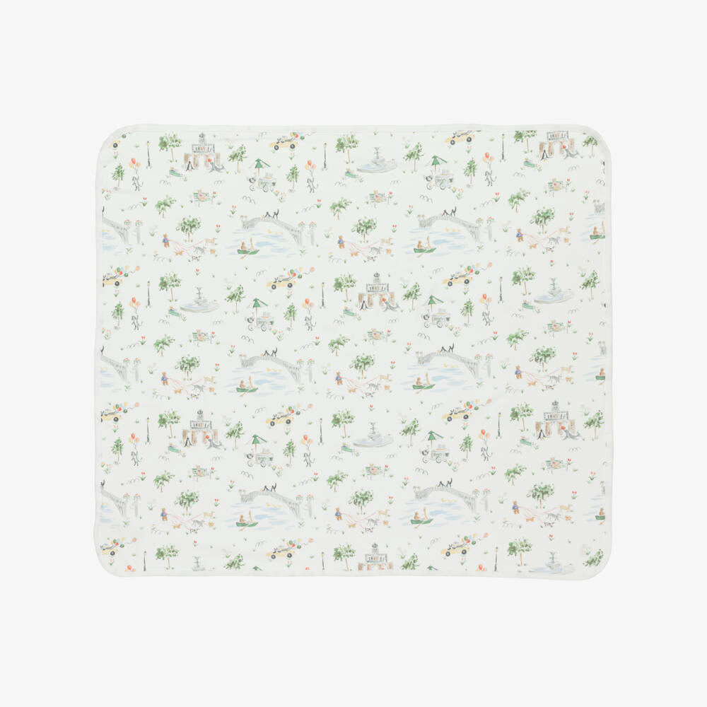 Ralph Lauren-Ivory Central Park Print Cotton Jersey Blanket (80cm) | Childrensalon Outlet