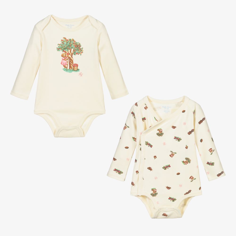 Ralph Lauren-أوفرول بادي قطن لون عاجي للمولودات (عدد 2) | Childrensalon Outlet
