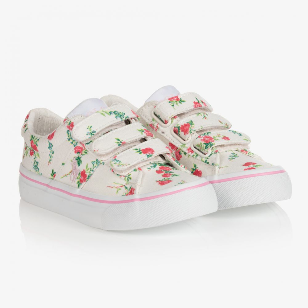 Polo Ralph Lauren - Кремовые кроссовки на липучке с цветами | Childrensalon