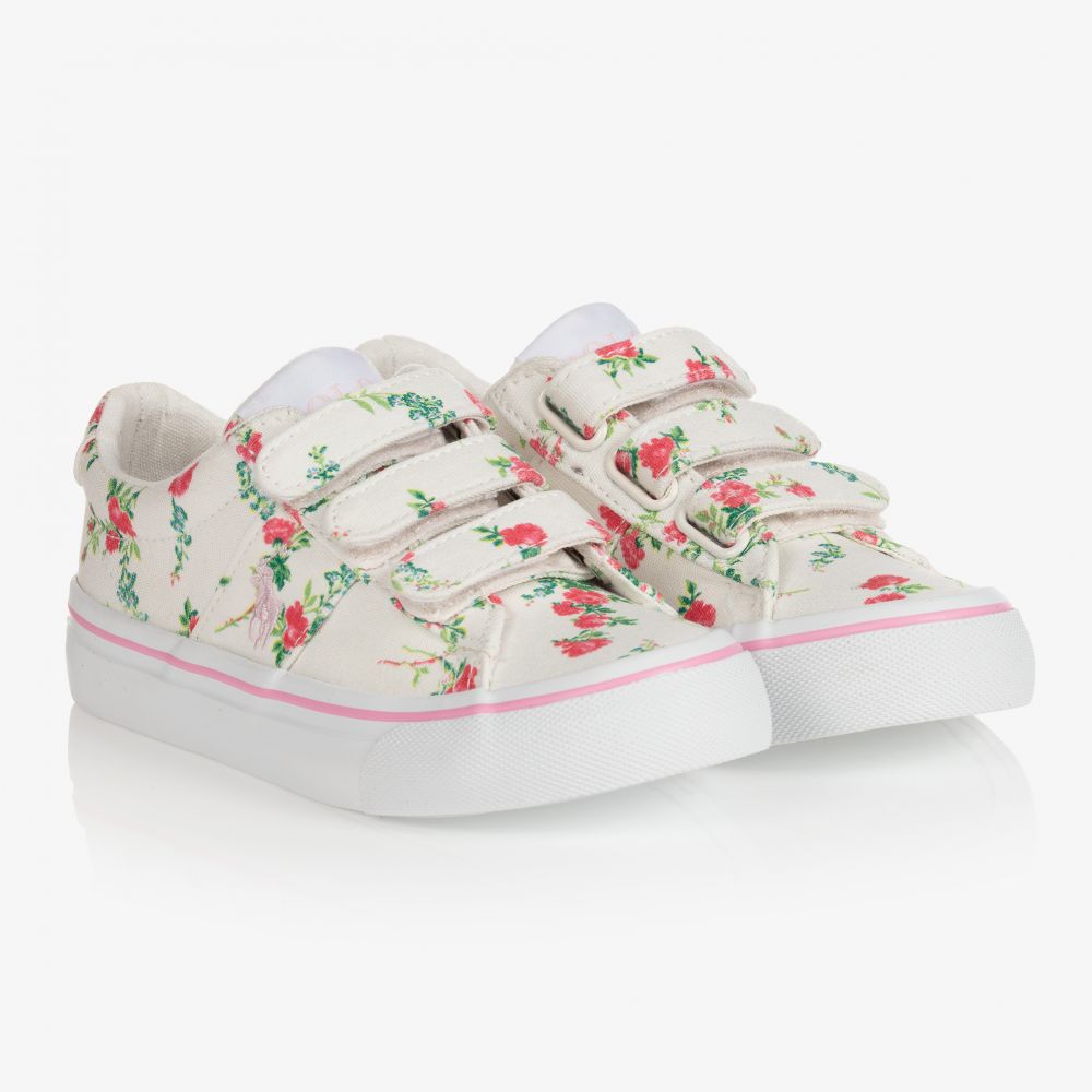 Polo Ralph Lauren - Ivory Floral Velcro Trainers | Childrensalon