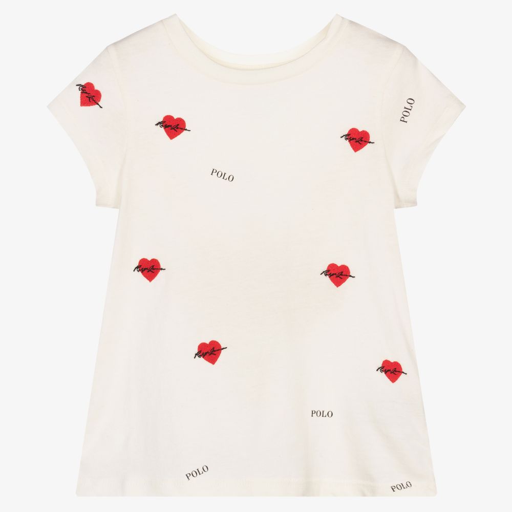 Ralph Lauren - Ivory Hearts & Logo T-Shirt | Childrensalon