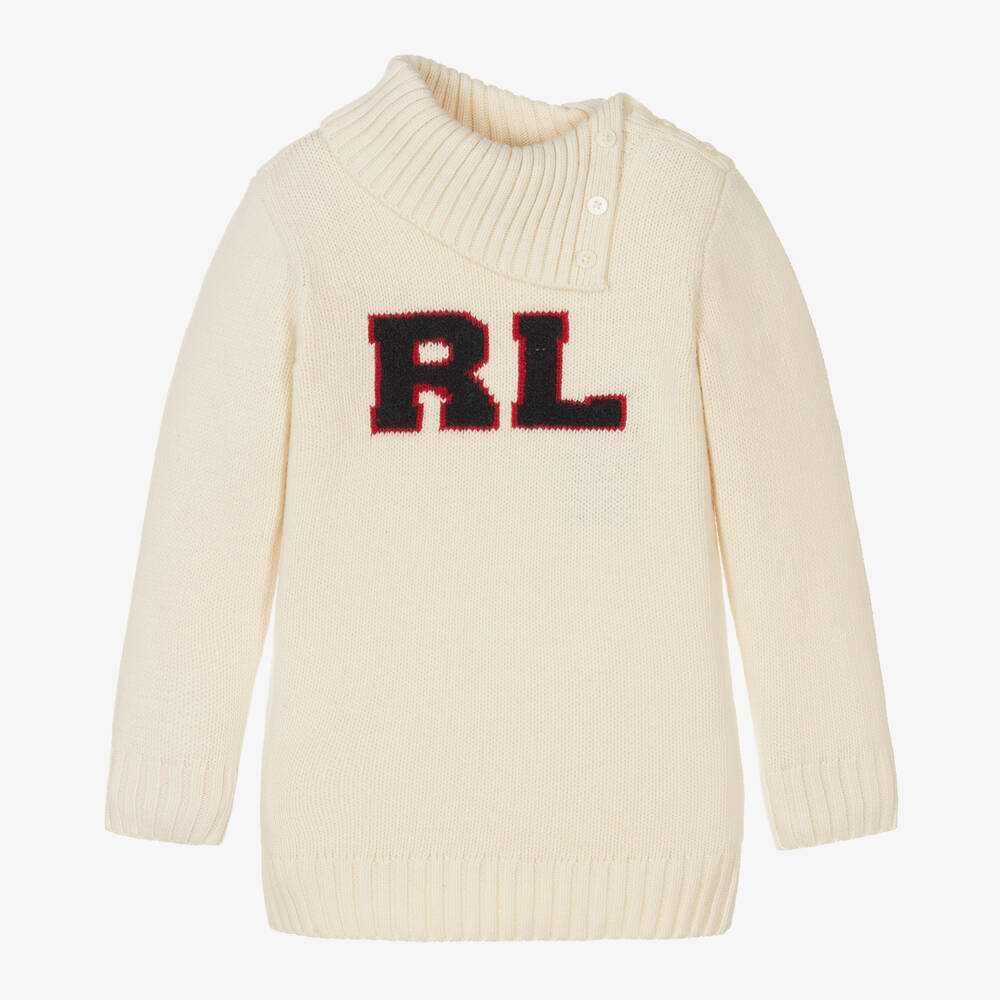 Polo Ralph Lauren - كنزة بياقة عالية صوف محبوك لون عاجي للبنات | Childrensalon