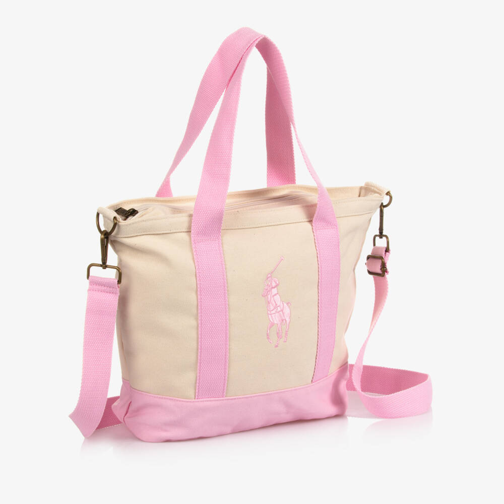 Ralph Lauren-Ivory & Pink Canvas Tote Bag (40cm) | Childrensalon Outlet