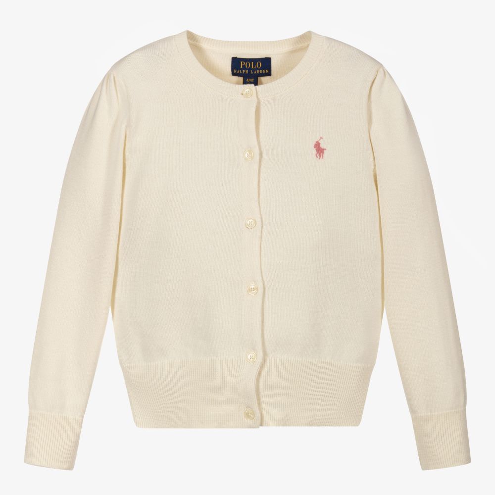 Polo Ralph Lauren - Ivory & Pink Knitted Cardigan | Childrensalon