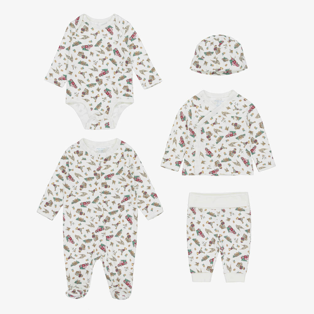 Ralph Lauren-Ivory Xmas Print Babygrow Gift Set | Childrensalon Outlet