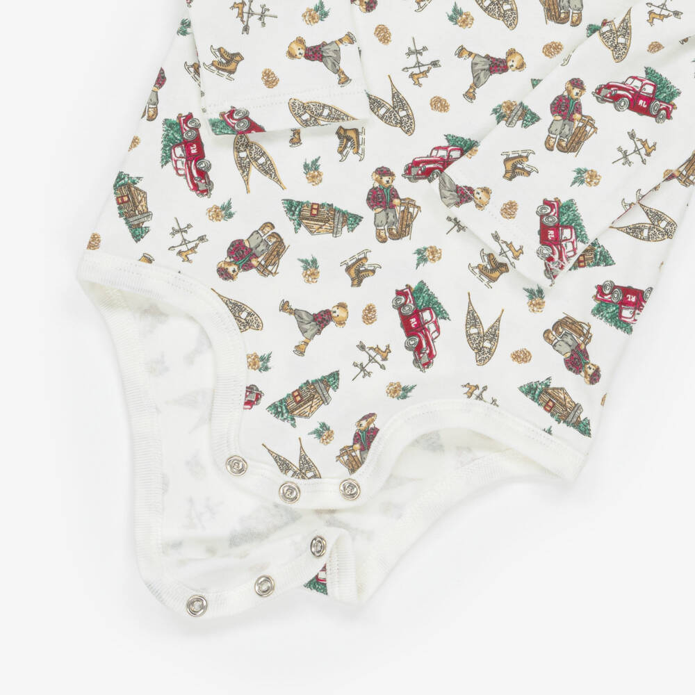 Ralph Lauren-Ivory Xmas Print Babygrow Gift Set | Childrensalon Outlet