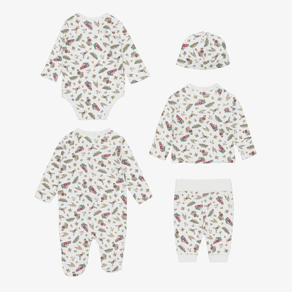 Ralph Lauren-Ivory Xmas Print Babygrow Gift Set | Childrensalon Outlet