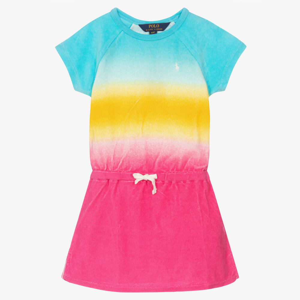 Polo Ralph Lauren - فستان قطن بطبعة اومبري ملونة | Childrensalon