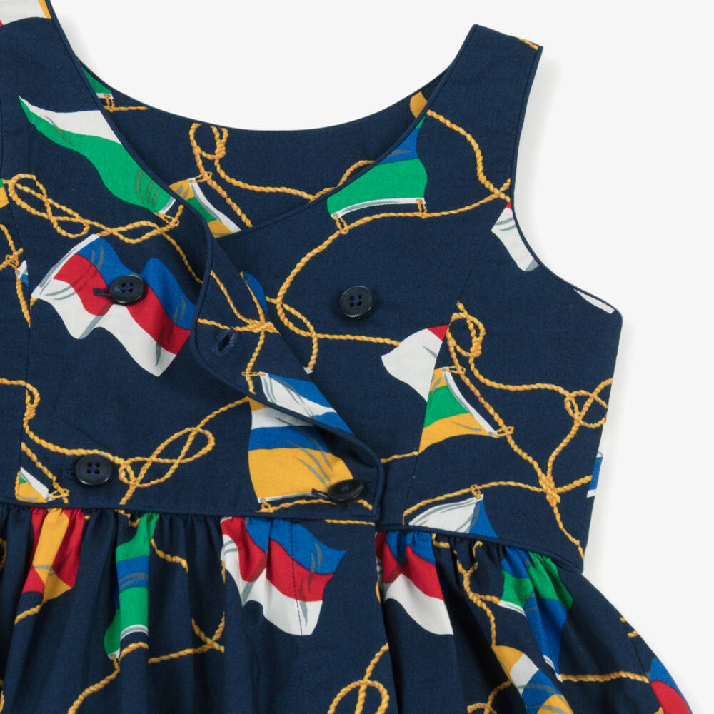 Ralph Lauren-فستان أزرق بحري بطبعة العلم | Childrensalon Outlet