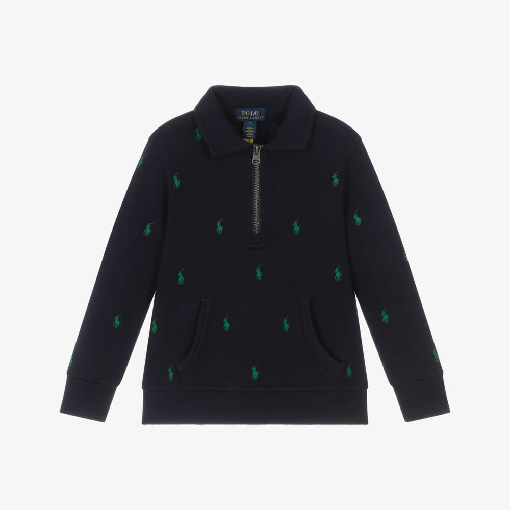 Ralph Lauren-Navy Aop Logo Zip Sweatshirt | Childrensalon Outlet