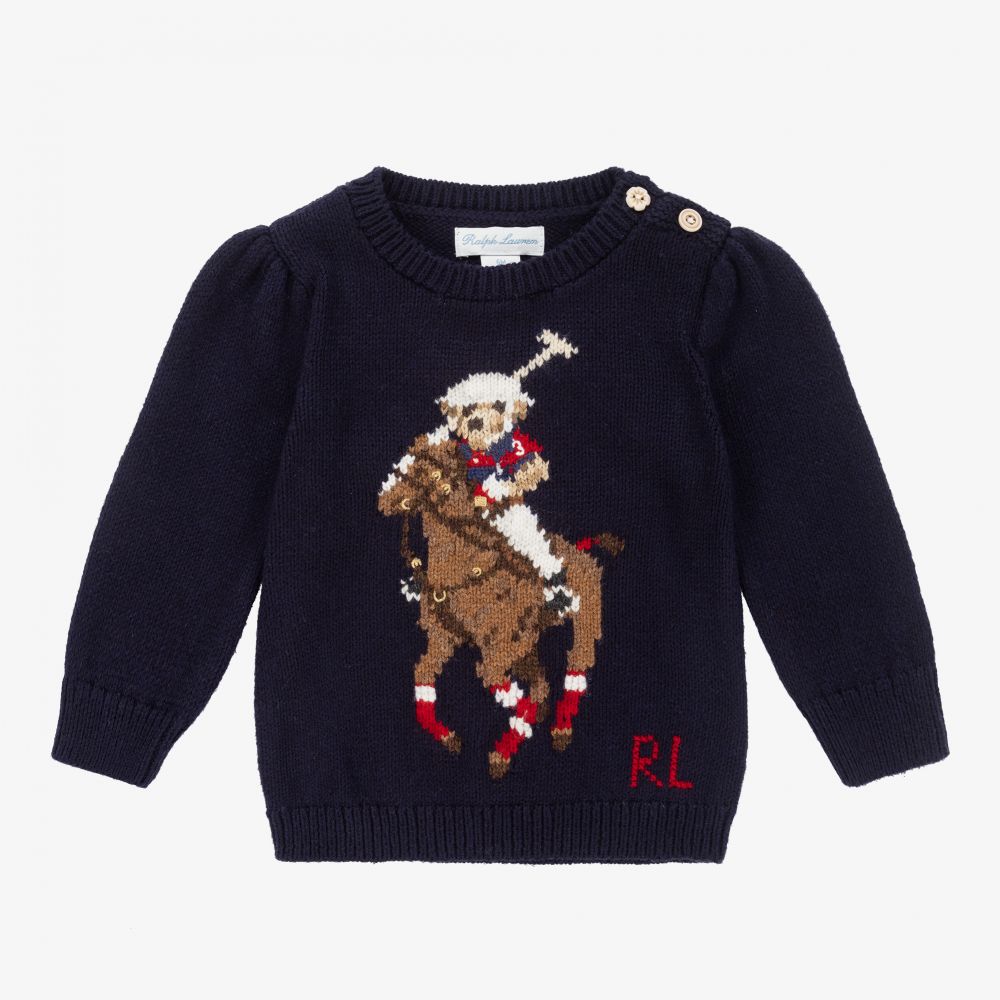Ralph Lauren - Navy Blue Polo Bear Sweater | Childrensalon Outlet