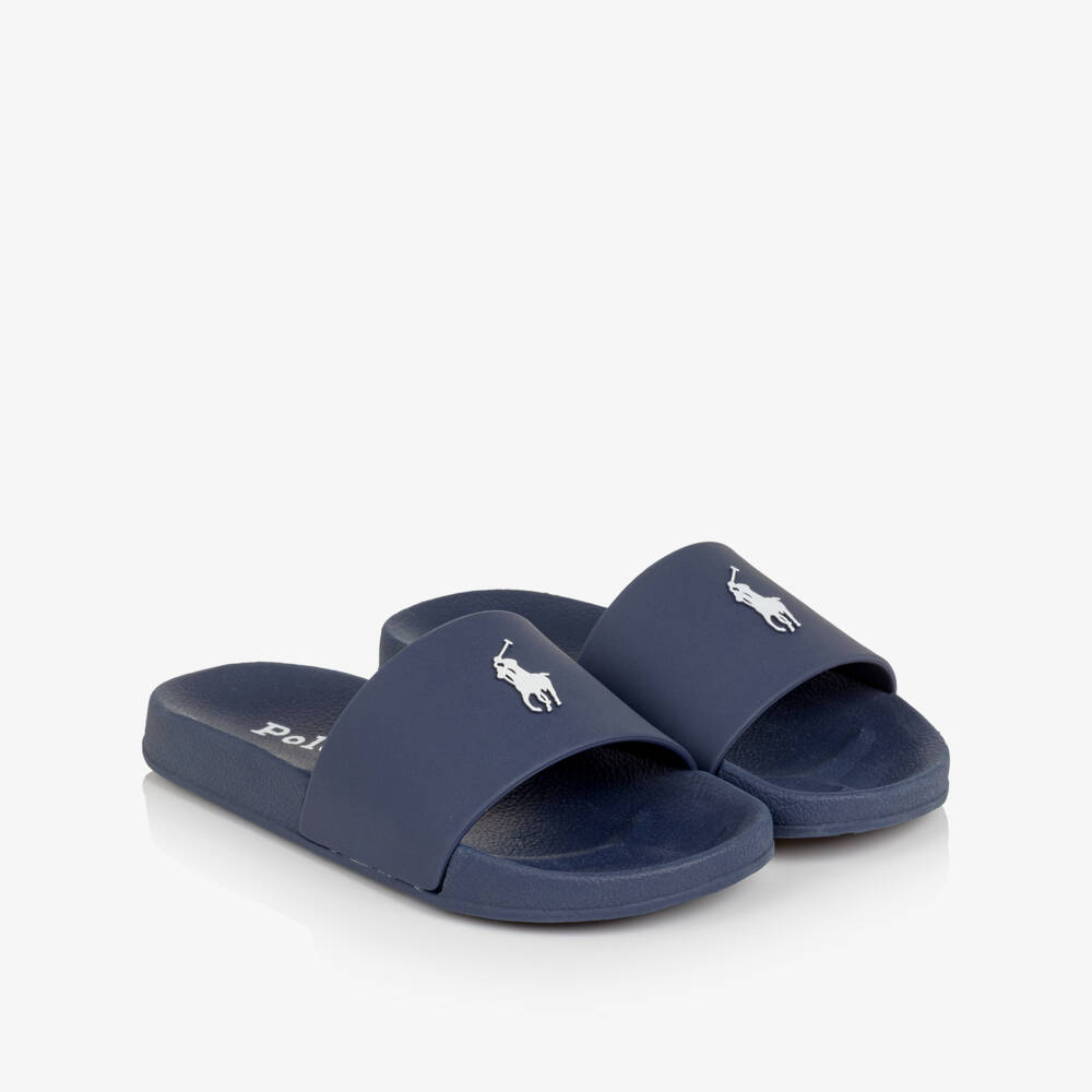 Ralph Lauren-Navy Blue Pony Logo Sliders | Childrensalon Outlet