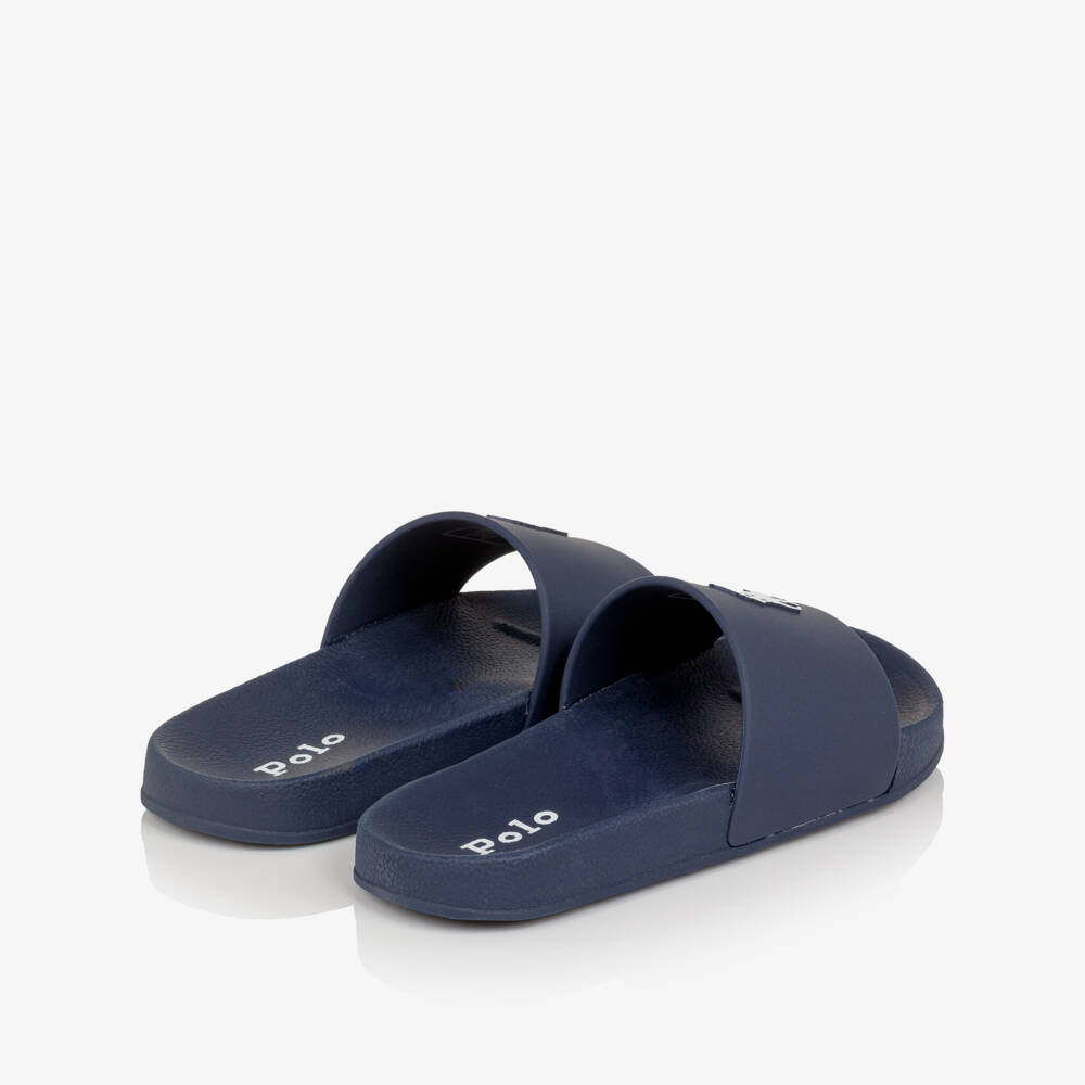 Ralph Lauren-Navy Blue Pony Logo Sliders | Childrensalon Outlet