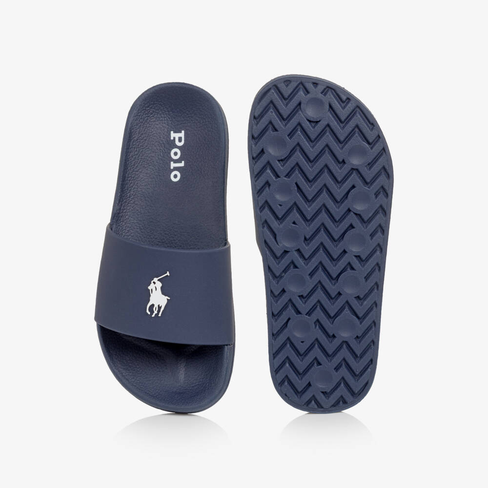 Ralph Lauren-Navy Blue Pony Logo Sliders | Childrensalon Outlet