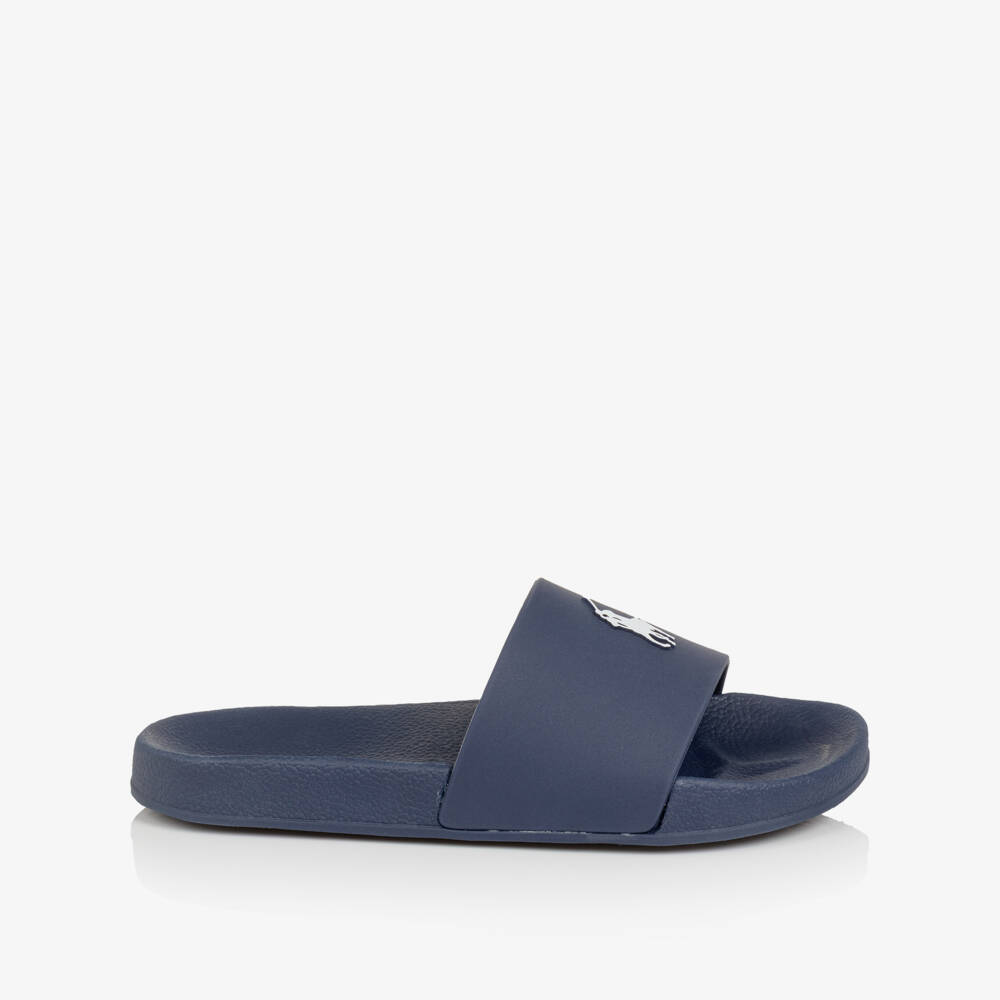 Ralph Lauren-Navy Blue Pony Logo Sliders | Childrensalon Outlet