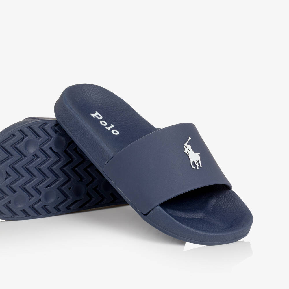 Ralph Lauren-Navy Blue Pony Logo Sliders | Childrensalon Outlet