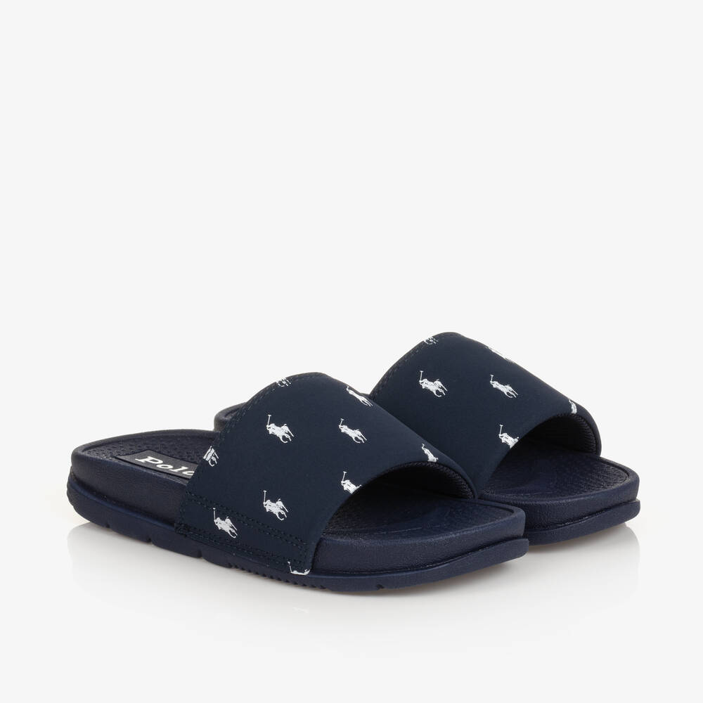Ralph Lauren Navy Blue Pony Sliders Childrensalon Outlet