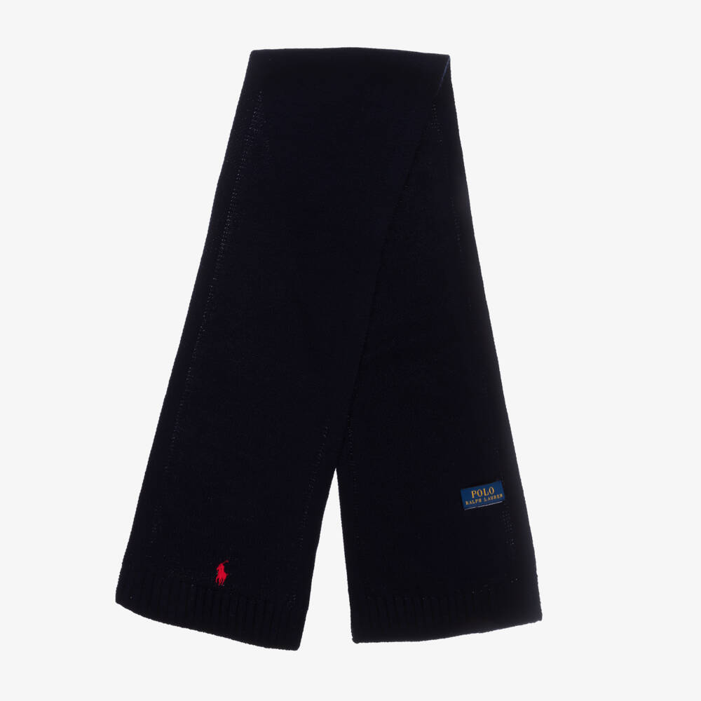 Ralph Lauren-Navy Blue Wool Knit Pony Scarf | Childrensalon Outlet