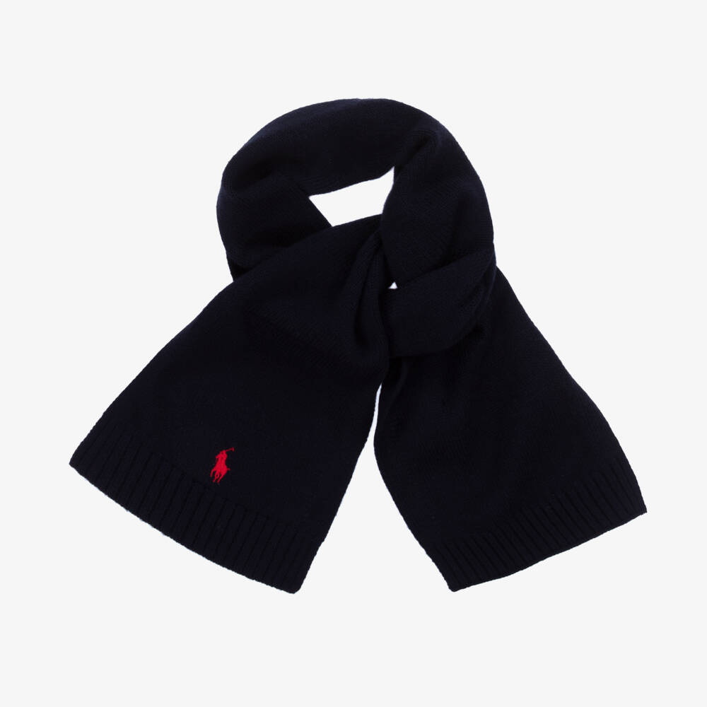 Ralph Lauren-Navy Blue Wool Knit Pony Scarf | Childrensalon Outlet