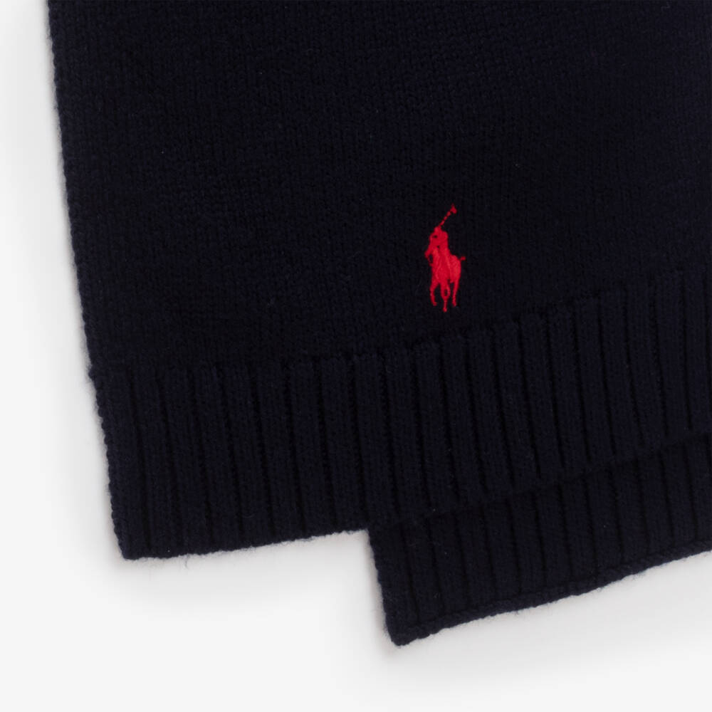 Ralph Lauren-Navy Blue Wool Knit Pony Scarf | Childrensalon Outlet