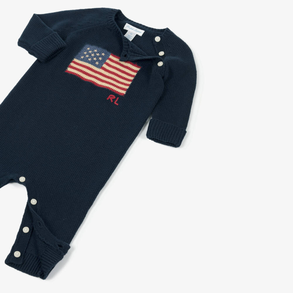 Ralph Lauren-Navy Flag Knit Babygrow | Childrensalon Outlet
