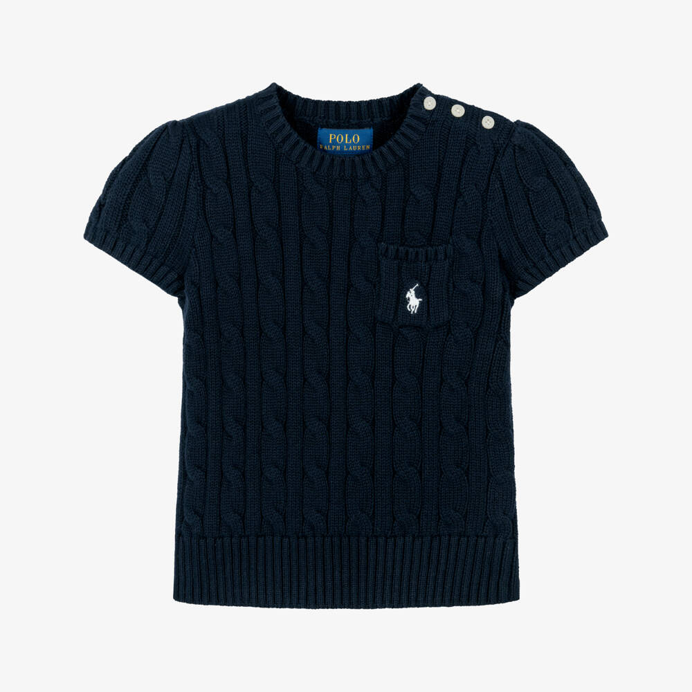 Ralph Lauren-Navy Knit Ss Sweater | Childrensalon Outlet