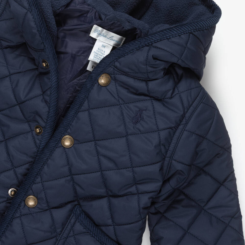 Ralph Lauren-Navy Quilted Pramsuit | Childrensalon Outlet