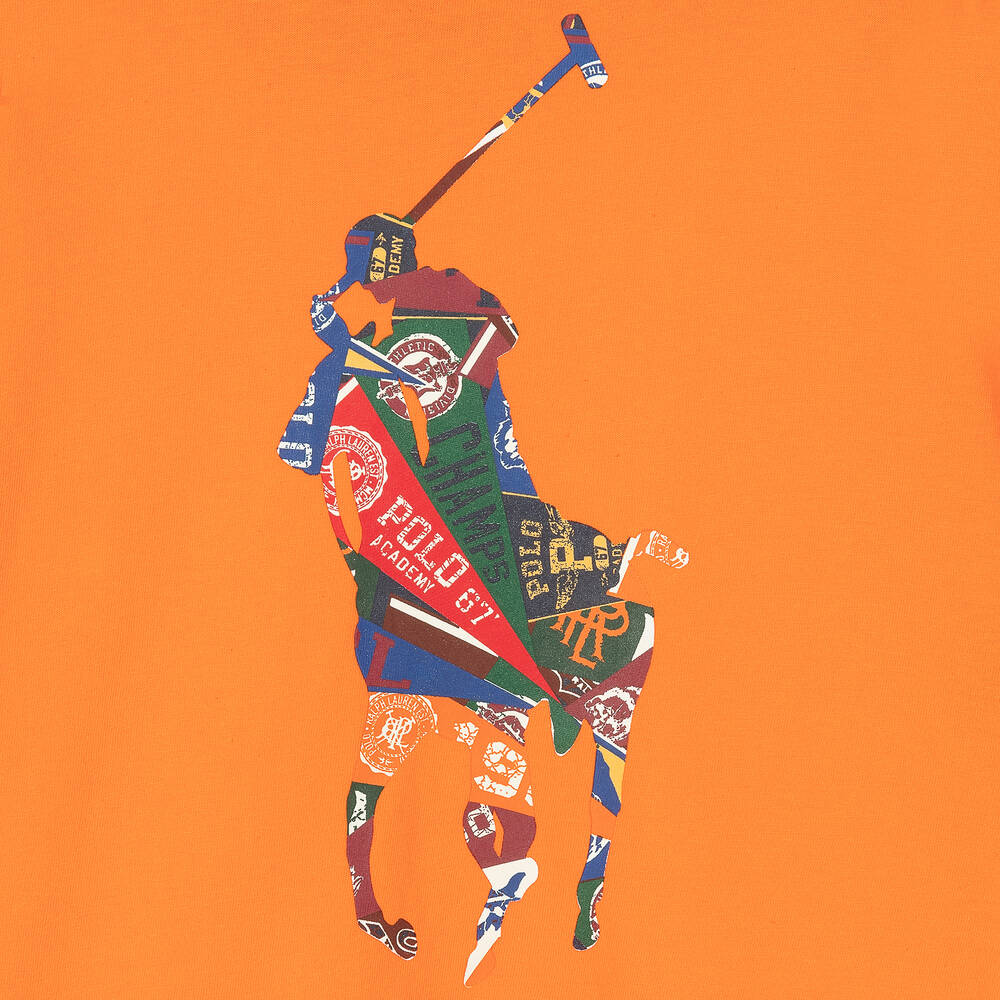 Polo Ralph Lauren-فستان سويتشيرت هودي قطن لون برتقالي | Childrensalon Outlet