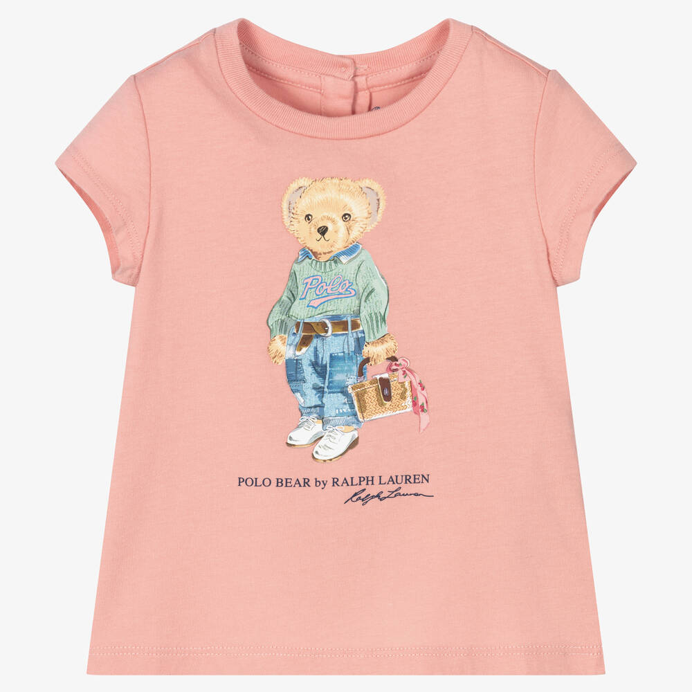 Ralph Lauren - T-shirt rose Ours Bébé | Childrensalon
