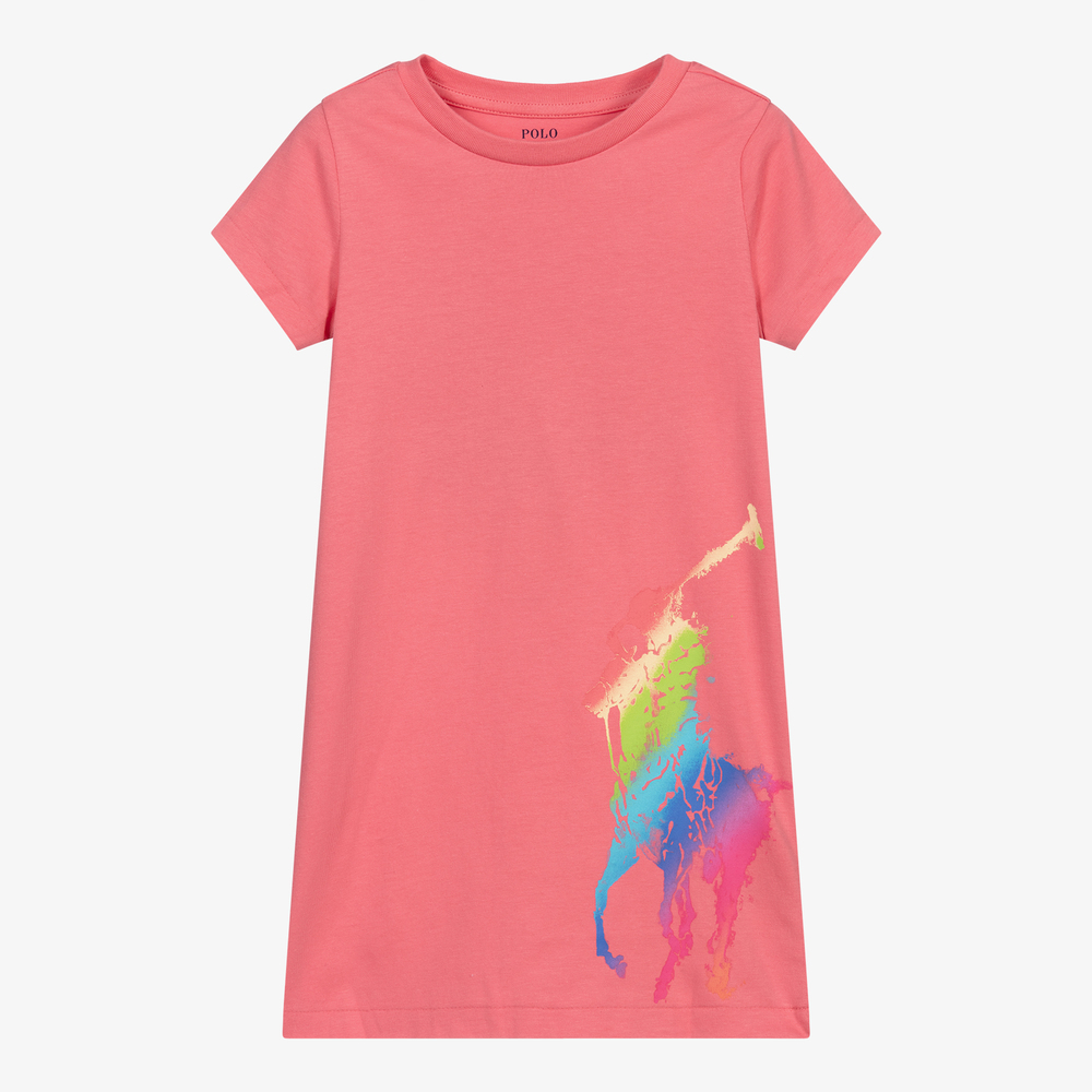 Ralph Lauren - Robe t-shirt rose en coton | Childrensalon