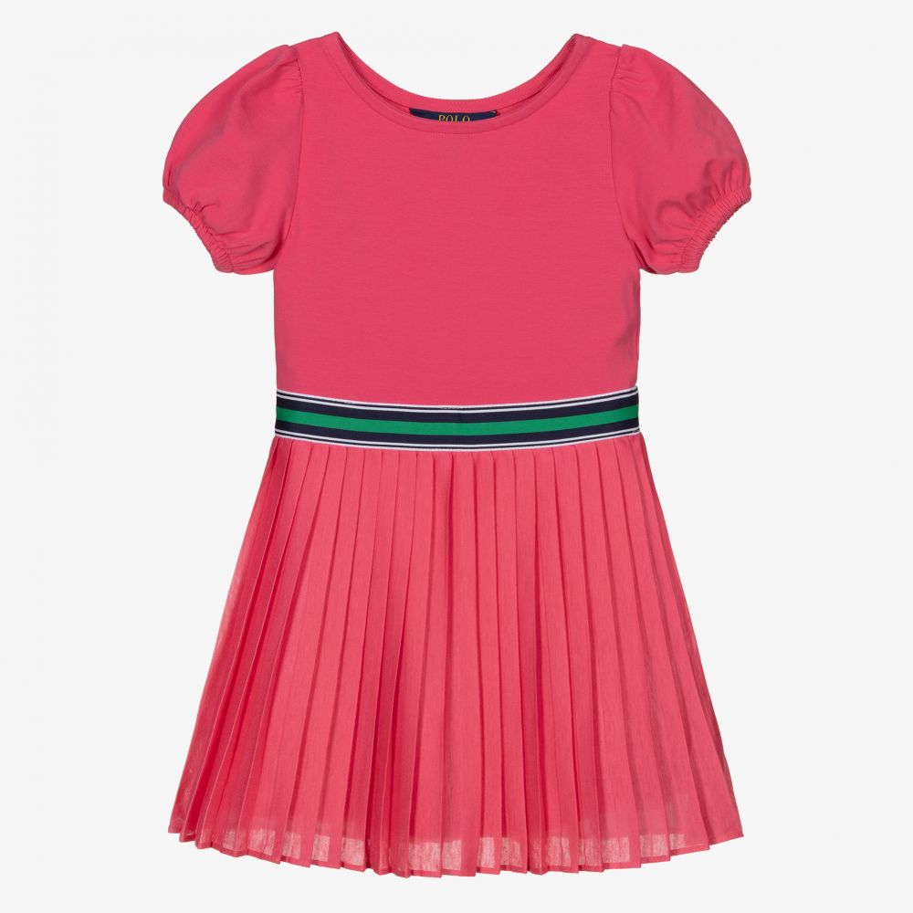 Polo Ralph Lauren - Robe plissée rose en coton | Childrensalon