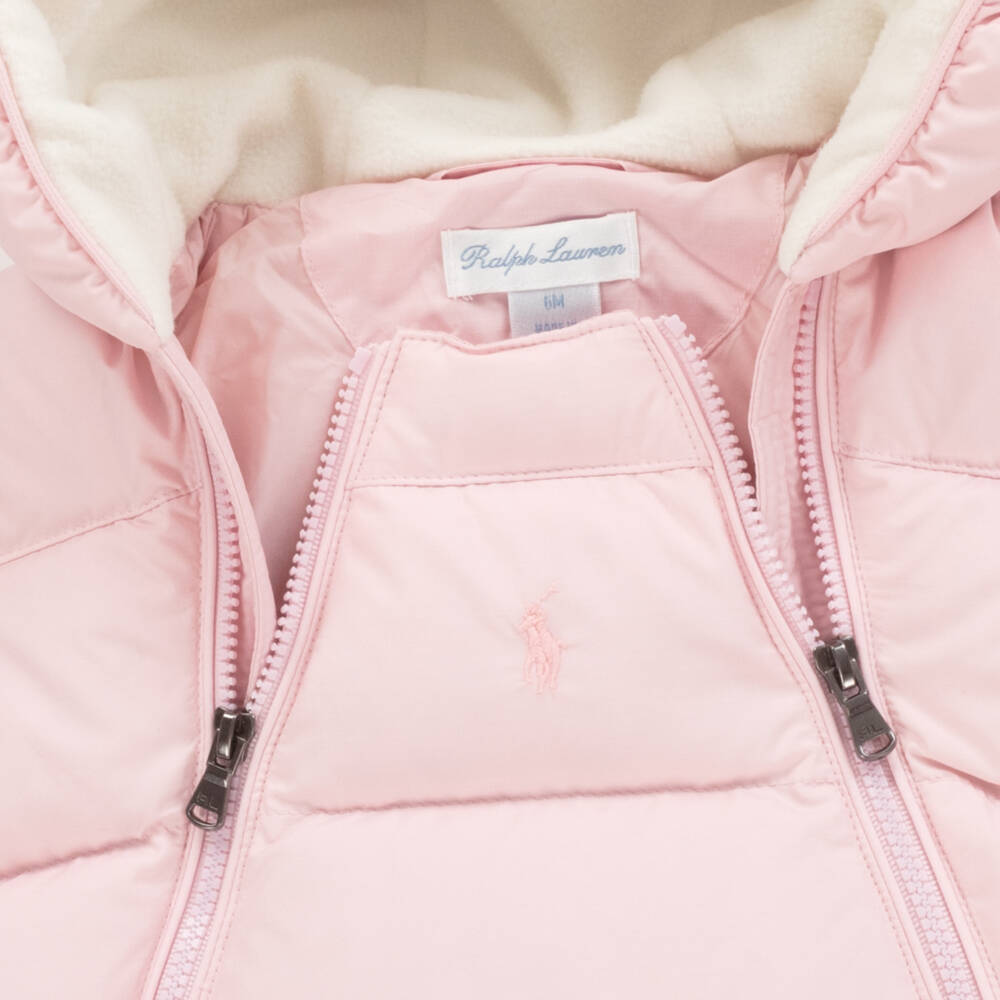 Ralph Lauren-Pink Down Padded Snowsuit | Childrensalon Outlet