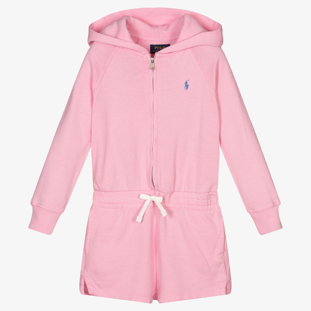 Polo Ralph Lauren - Pink Hooded Cotton Playsuit | Childrensalon