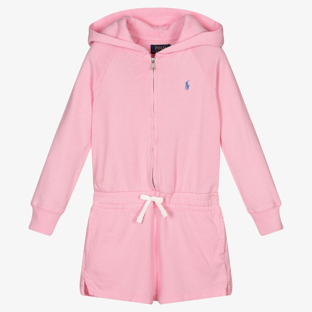 Polo Ralph Lauren - Combi-short rose capuche coton | Childrensalon