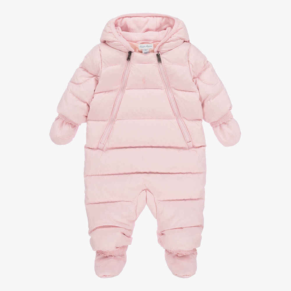 Ralph Lauren-Pink Padded & Hooded Baby Snowsuit | Childrensalon Outlet
