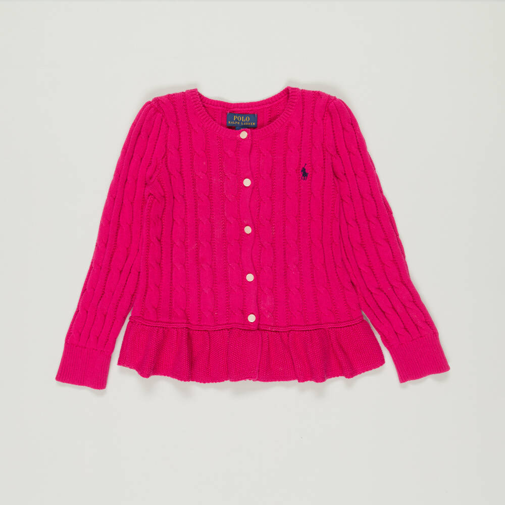 Ralph Lauren-Preloved Girls Pink Cotton Cable Knit Cardigan (5 years) | Childrensalon Outlet