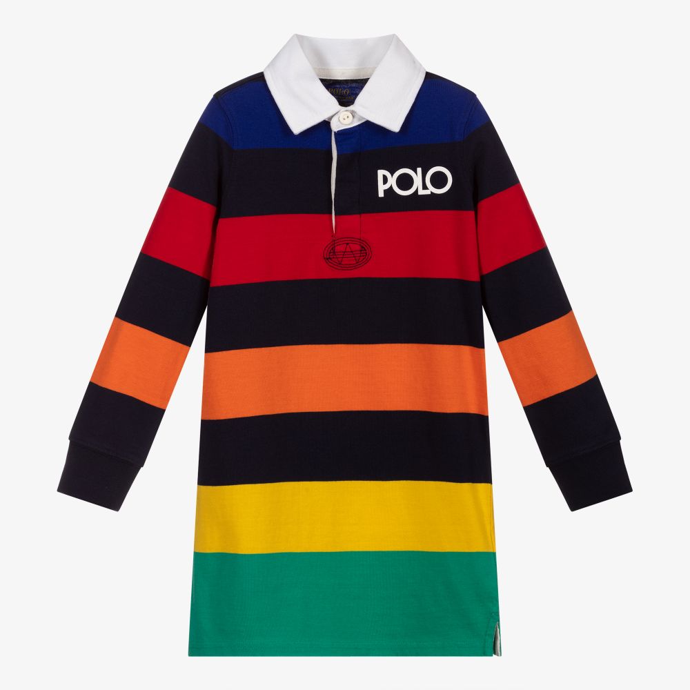 Polo Ralph Lauren - فستان قميص قطن مقلم بألوان قوس قزح | Childrensalon