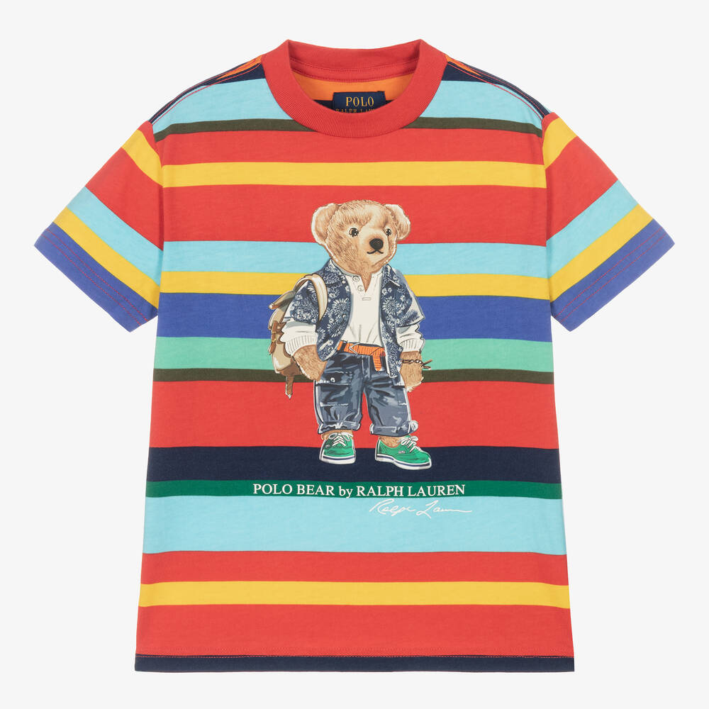 Ralph Lauren - Red Stripe Bear Cotton T-Shirt  | Childrensalon