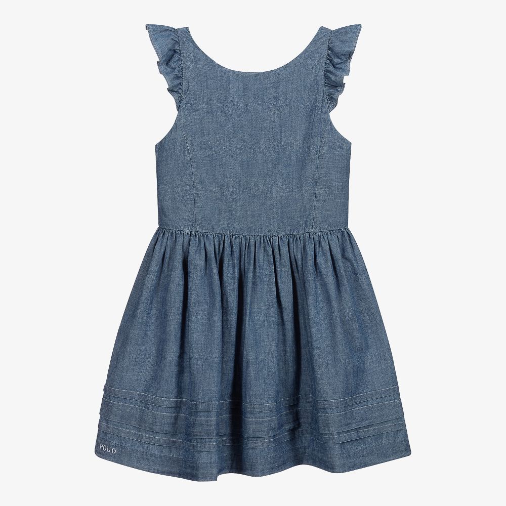 Polo Ralph Lauren - Robe bleue en batiste à volants Ado | Childrensalon