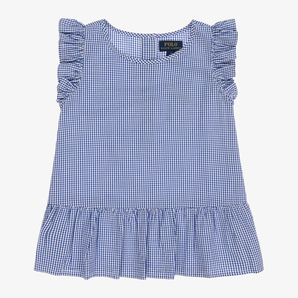 Polo Ralph Lauren-بلوز تينز بناتي قطن سيرسوكر لون أزرق | Childrensalon Outlet