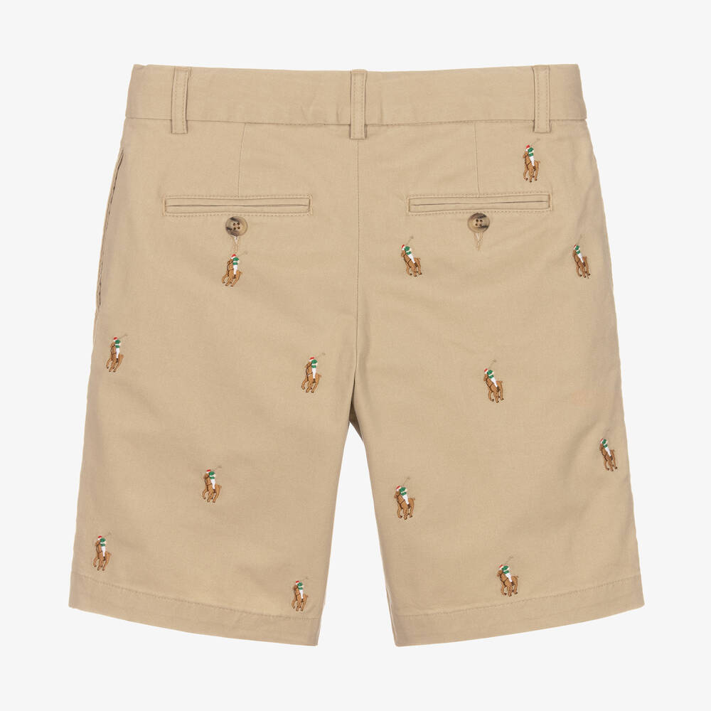 Ralph Lauren-Teen Boys Beige Cotton Pony Shorts  | Childrensalon Outlet