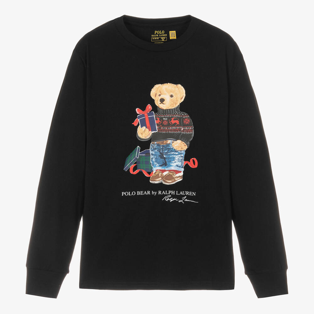 Ralph Lauren - Черный хлопковый топ с медвежонком для подростков | Childrensalon