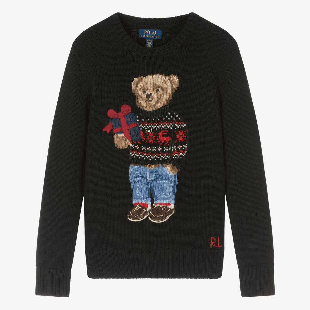 Ralph Lauren - Черный вязаный свитер с медвежонком для подростков | Childrensalon