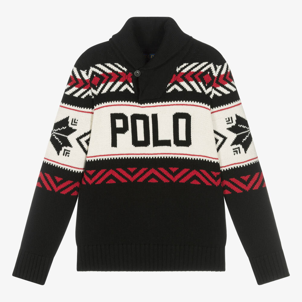 Ralph Lauren - Pull noir en maille de coton ado | Childrensalon