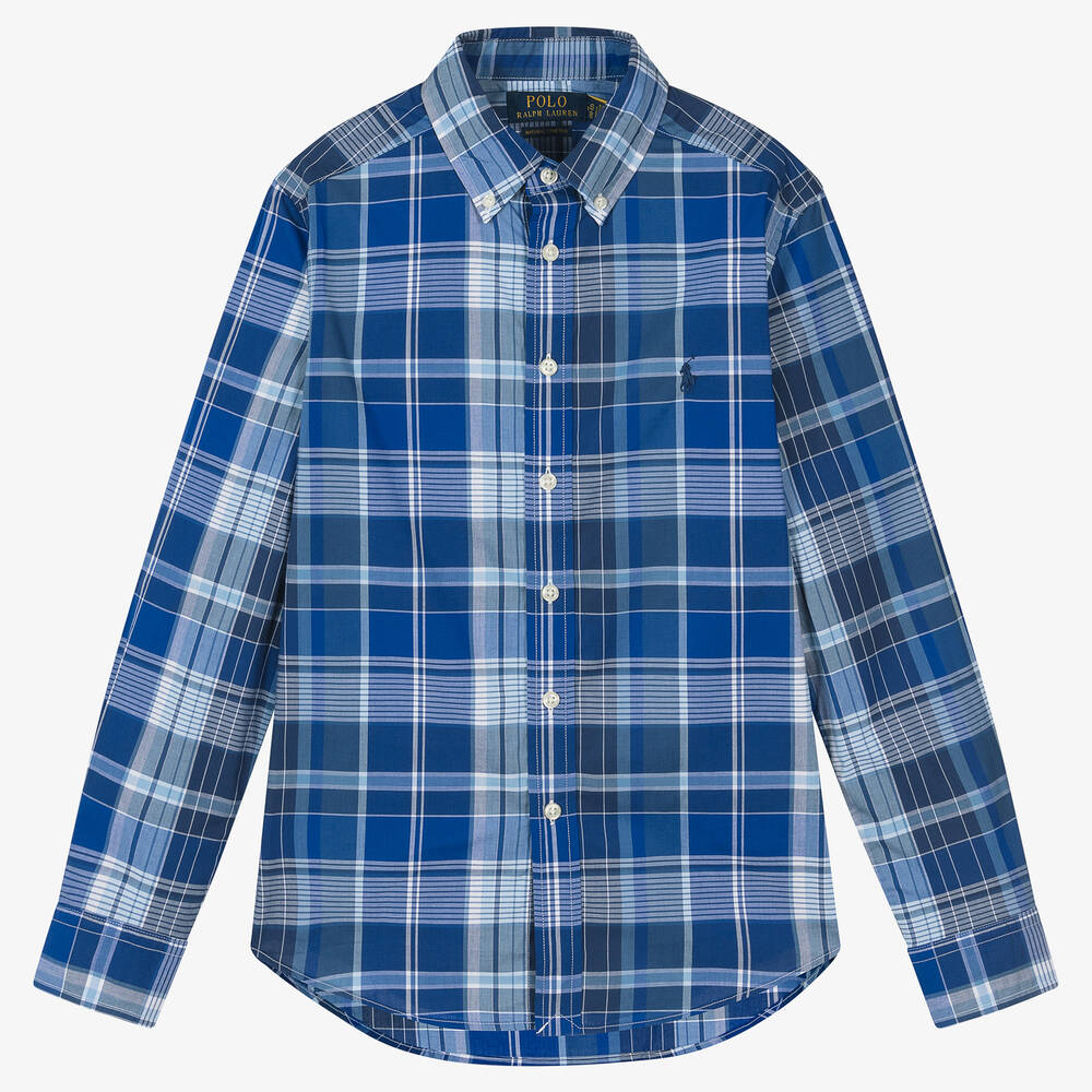 Ralph Lauren - Teen Boys Blue Check Cotton Shirt | Childrensalon